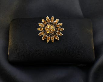 Full Diamond Sunflower Brooch - Rare Designer Jewellery, Handmade Luxury Gift for Weddings, Parties, Valentine&#39;s Day, or Teachers