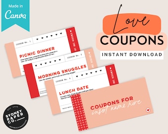 Canva Love Coupons ~ Editable Love Vouchers ~ Customized & Personalized Date Coupons ~ Gift for Girlfriend, Boyfriend Gift INSTANT DOWNLOAD