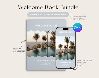 Plantilla de Canva para libro de bienvenida de Airbnb, guía imprimible y digital para alquileres vacacionales, guía para huéspedes