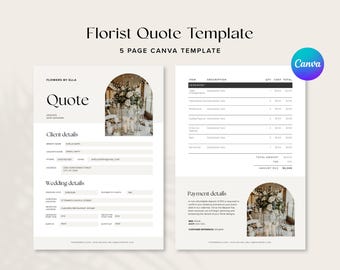 Florist Quote Template Canva | Event Floral Design Quote with Mood Board | Client Flower Pricing