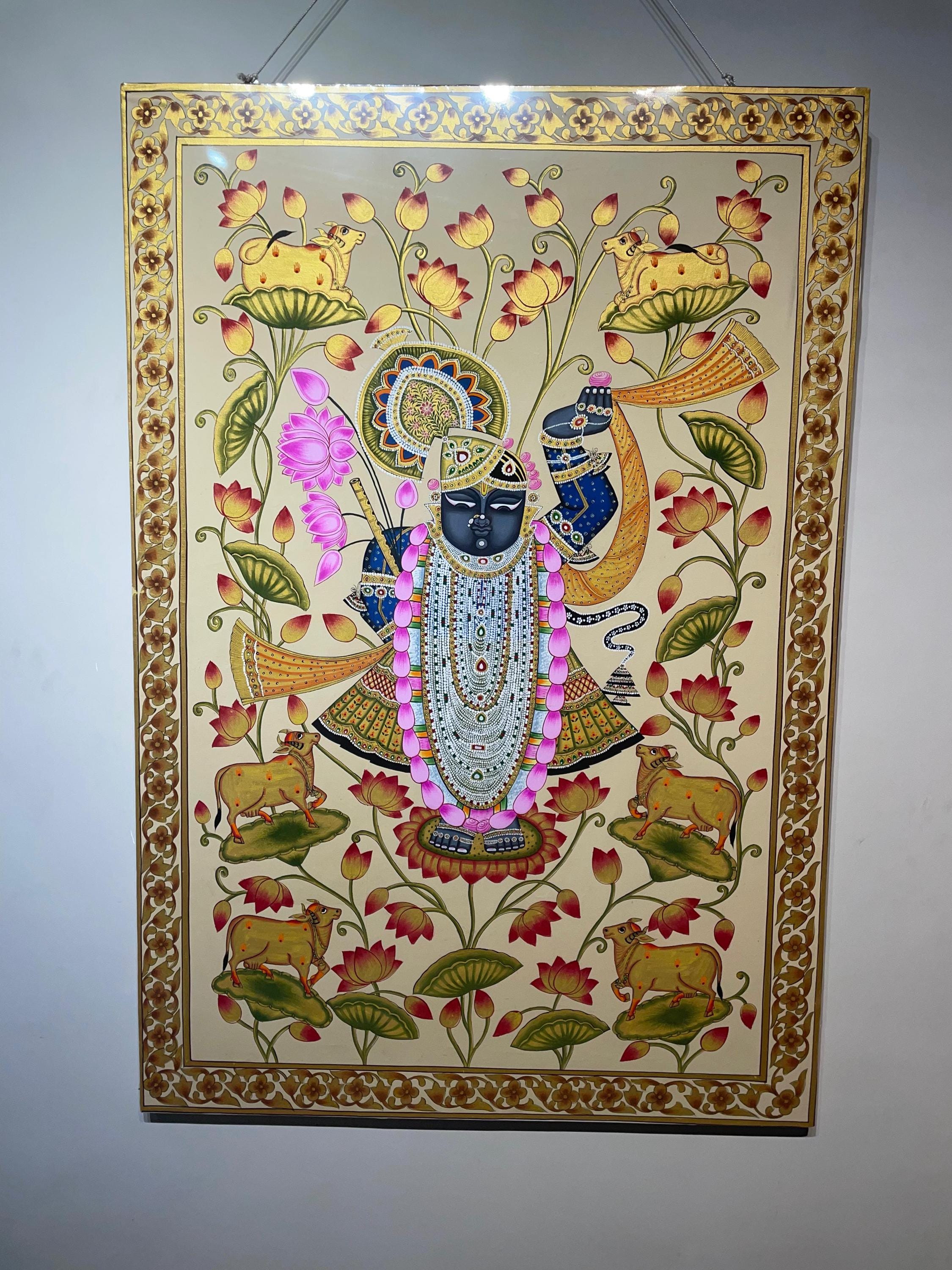 Krishna Pichwai Painting Shrinathji Handpainted With Cows Artwork