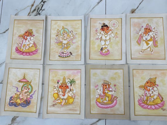 Pichwai Painting of Lord Ganesha Hand painted artwork on cloth small sizes Ganpati Bappa