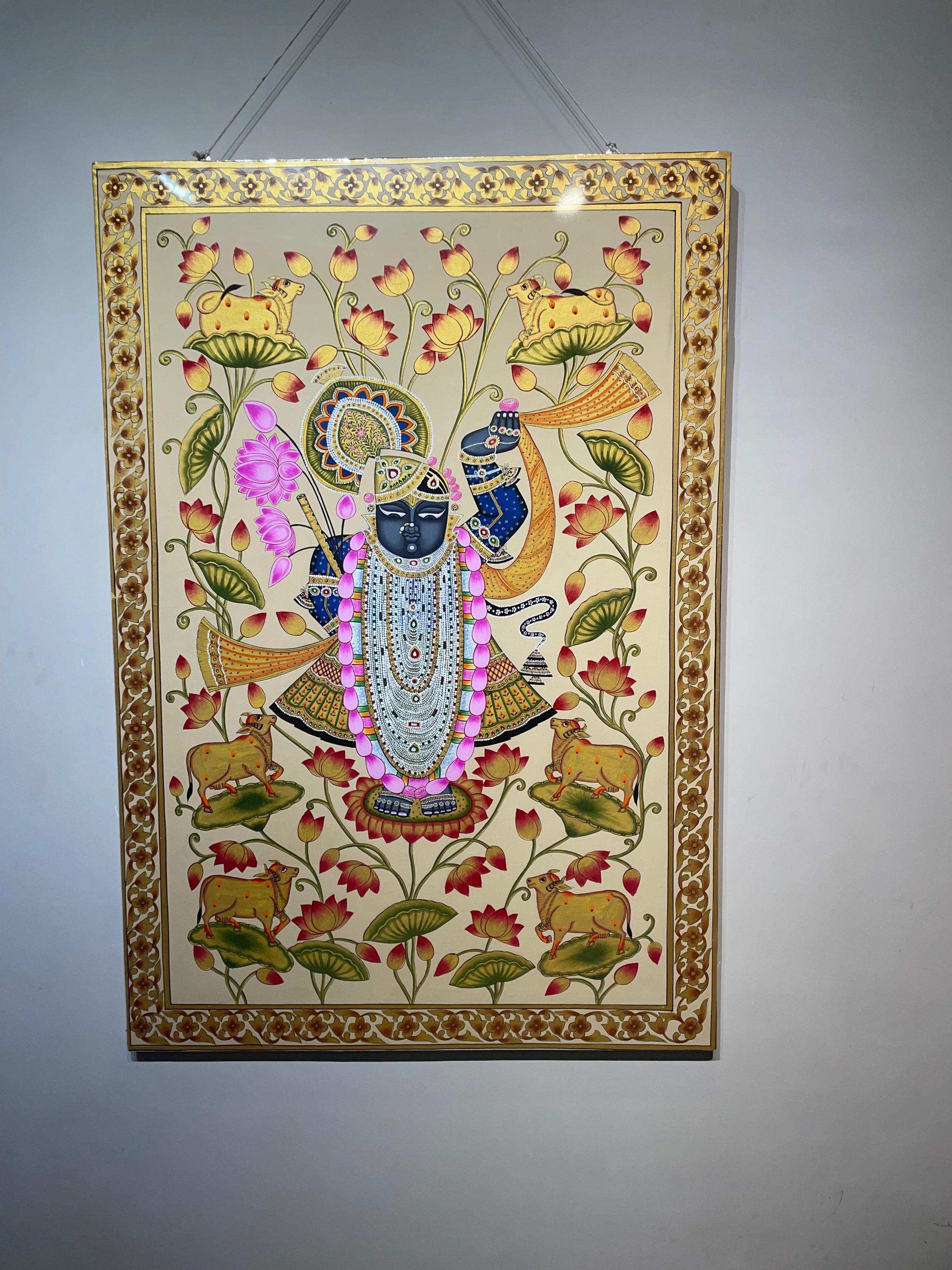 Krishna Pichwai Painting Shrinathji Handpainted With Cows Artwork