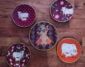 Wooden Decorative Plates Hand Painted Pichwai Style on Wood Plate