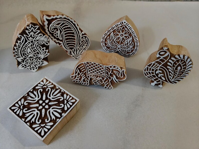 Set of 6 Different Designs Handmade Block Printing Stamps Dye - Etsy