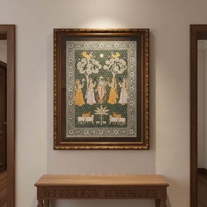 Pichwai Painting of Lord Krishna Playing Fluet Kangra style artwork on cloth