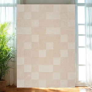 Hand Tufted Neutral Patchwork Rug, Modern Beige Area Rug, Minimalist Handmade Carpet, Contemporary Living Room Rug, Luxury Floor Decor