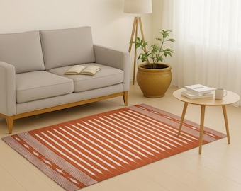 Handgemaakt katoenen vloerkleed - Boho Dhurrie platgeweven kelimvloerkleed voor eetkamer