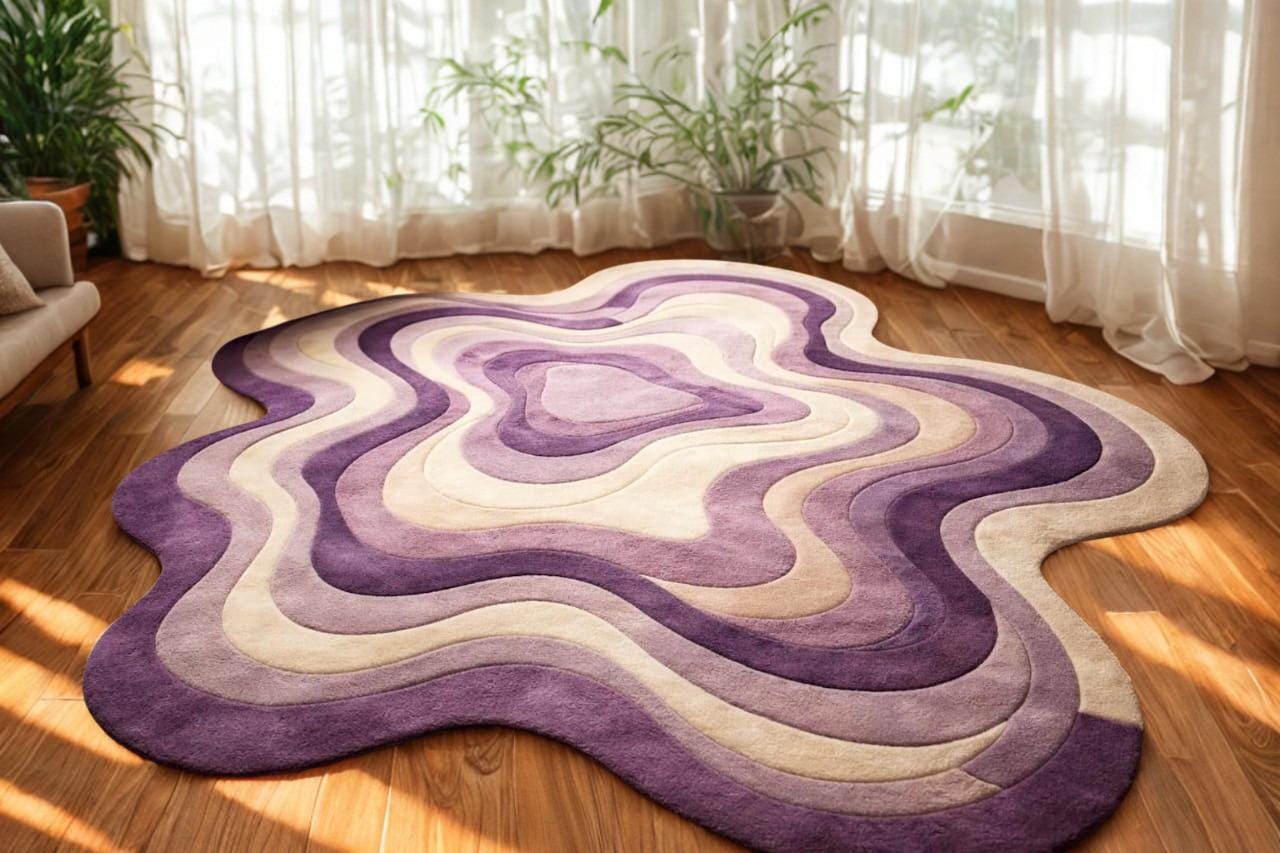 Hand Tufted Purple Abstract Wavy Rug, Modern Irregular Shape Carpet - Etsy