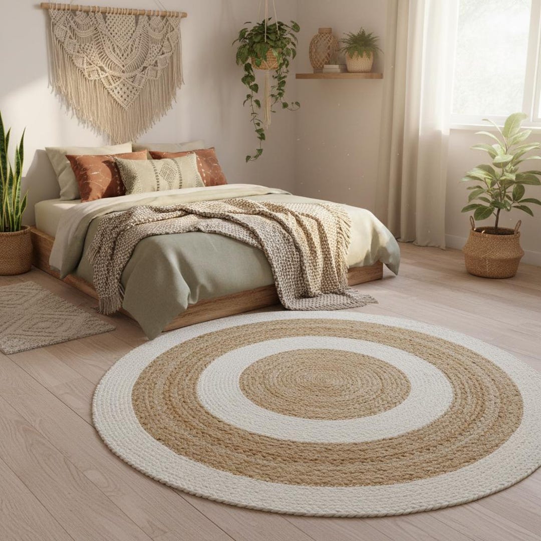 Yute Round Rug Handwoven Jute Round Rug – Natural Braided Boho Area Rug - Etsy