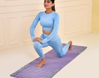 Handmade Organic Cotton Yoga Mat: Natural Herbs Print, Anti-Slip