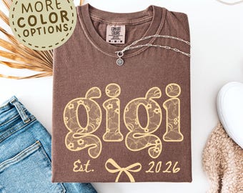 Comfort Colors® Gigi Est 2026 Shirt, Bow Gigi T Shirt, Promoted To Grandma Gift, Pregnancy Reveal Tee For New Gigi, Baby Announcement