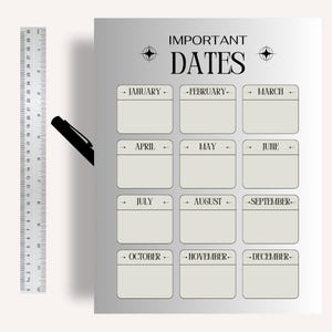 Important Dates List, Year at a Glance Calendar, Birthday & Anniversary Tracker, Holiday Event Reminder, Digital Appointment Planner