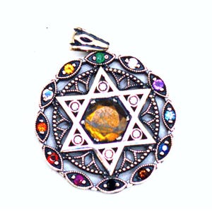 925 Sterling Silver Star of David &quot;Twelve Tribes&quot; Pendant with Priestly Blessing