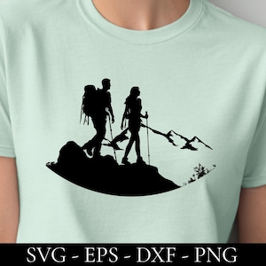 Hiking Couple SVG, Hiker Silhouette Clipart PNG, Mountain Trekking & Backpacker Adventure, Take A Hike Climbing Design