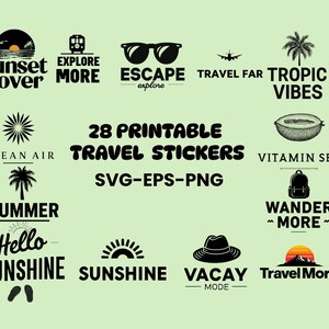 Paquete SVG de citas de verano, paquete de pegatinas motivacionales de verano PNG: cócteles, escapadas, naturaleza, océano, viajes, diseños de camisetas SVG para uso comercial