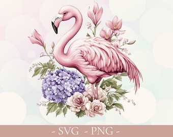 Aquarel flamingo SVG PNG - roze flamingo clipart tropische vogel sublimatie ontwerp | Cricut silhouet aquarel vogel illustraties
