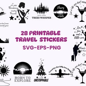 Paquete SVG de citas de verano, paquete de pegatinas motivacionales de verano PNG: cócteles, escapadas, naturaleza, océano, viajes, diseños de camisetas SVG para uso comercial