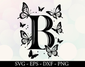 Fjärilsbokstav SVG - Blommig monogram initial Clipart | Fjärilsalfabet PNG | Personligt monogramdekal Cricut Silhouette