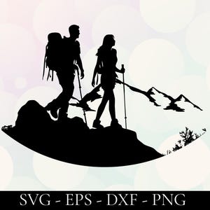 Couple Hiking SVG, Hiker Silhouette Clipart PNG, Mountain Trekking & Backpacker Adventure, Take A Hike Climbing DXF
