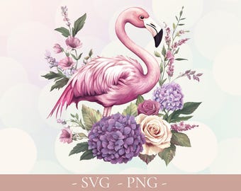 Watercolor Floral Flamingo Clipart – Tropical Pink Bird Design (svg, png, eps, dxf)
