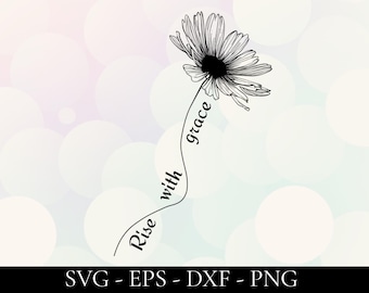 Daisy SVG DXF Decal, Birth Flower PNG & Botanical Line Art, Black Floral Outline Illustration, Daisy Flower Clipart