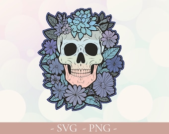 Floral tête de mort PNG - tête de mort avec des roses des cliparts, art numérique tête de mort Boho, conception de chemise tête de mort aquarelle, tête de mort vintage Png, téléchargement immédiat