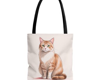Kawaii Orange Cat Tote Bag, Reusable Grocery Shopping Bag