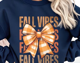 Sweat-shirt ras du cou ambiance automne – Pull à carreaux avec nœud papillon – Haut idéal pour l'automne