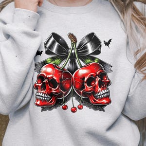 Cherry Sweatshirt Featuring Skull & Cherries - Cozy Fall Gift for Unique Style