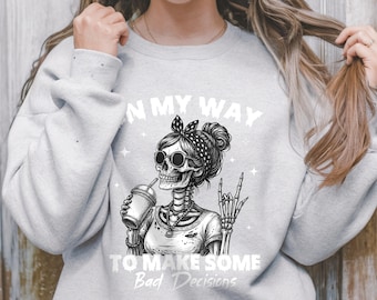 Skeleton sweatshirt, Halloween crewneck with witty graphic, spooky season pullover
