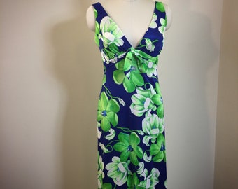 Vintage 60s Dress DeWeese floral Hawaiian beach dress maxi 38 bust Stretchy