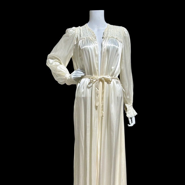 vintage dressing gown robe, 1940s shiny liquid white satin with waterfall back, one size