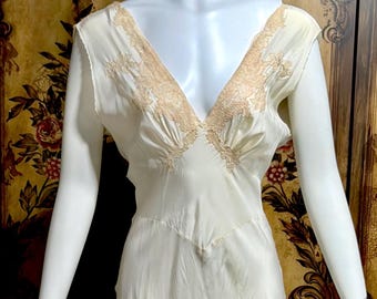 Vintage 1930s nightgown Slip Dress, KRISTINA PURE SILK Handmade white bias cut lingerie gown