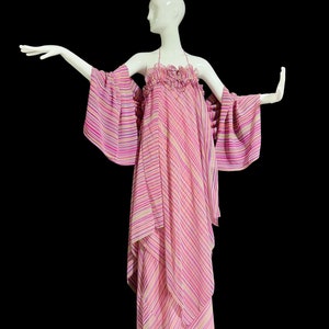 vintage evening dress, ALBERT CAPRARO SAKS 1970s striped polyester halter slip dress with wrap