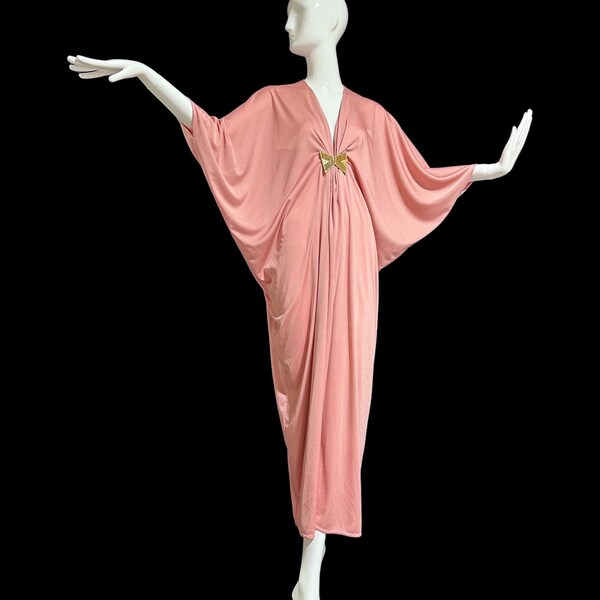 Vintage Caftan, LUCIE ANN Beverly Hills, Elizabeth Arden 1960s pink hostess gown house dress