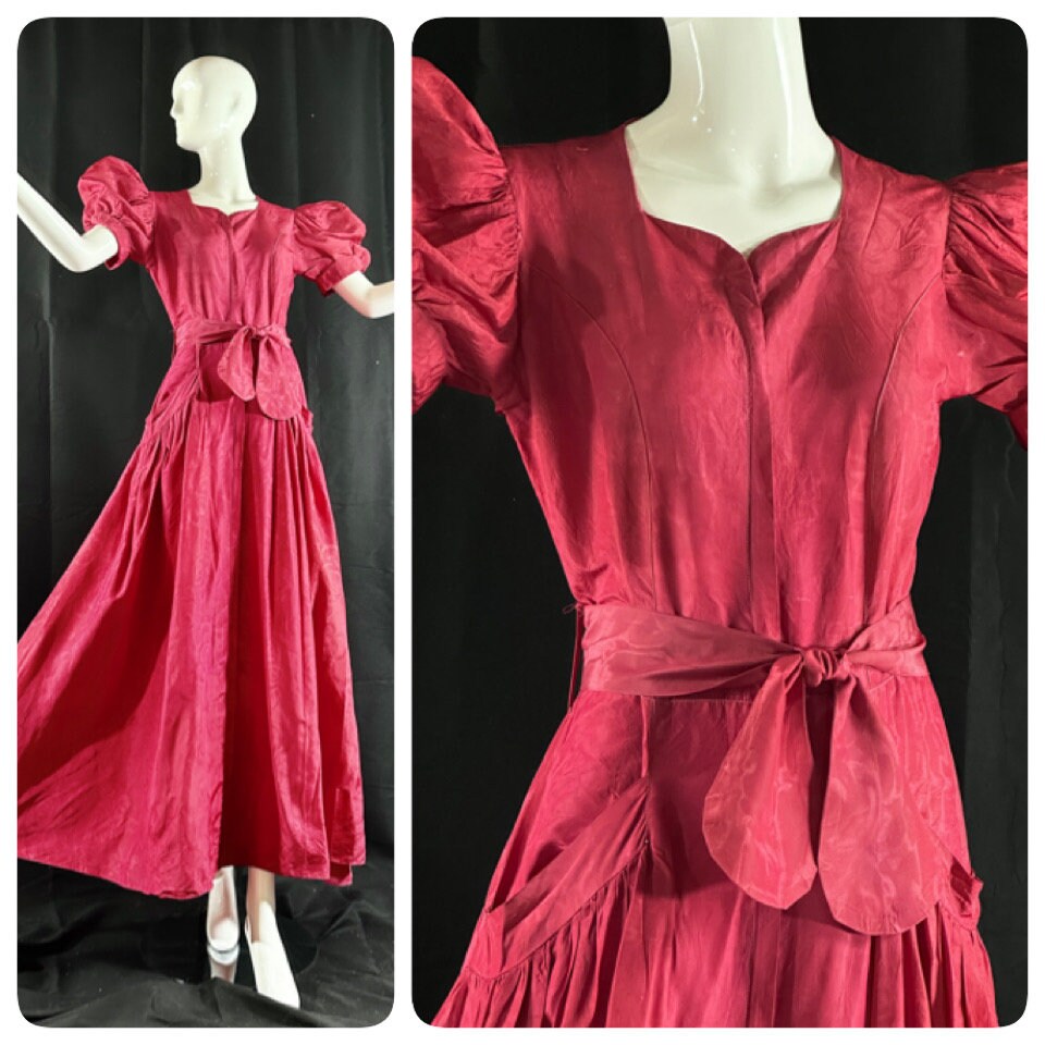 1940s Pastel Pink Printed Glazed Cotton Zip Front Robe 40s 