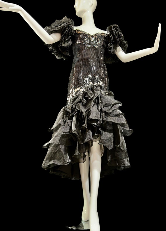 vintage 1980s prom dress, ALYCE 1980s Black sequi… - image 5