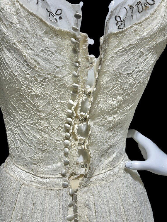 vintage 1940s wedding dress, white lace princess … - image 10