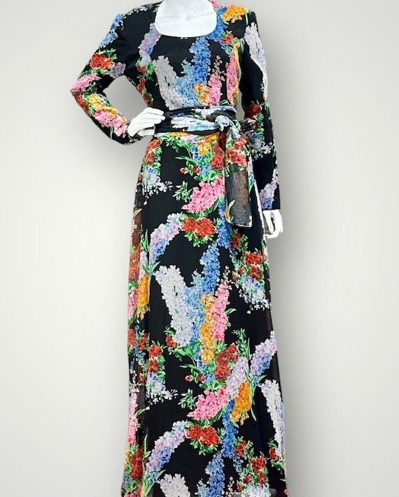 vintage evening dress, Razook’s poly chiffon bold… - image 2