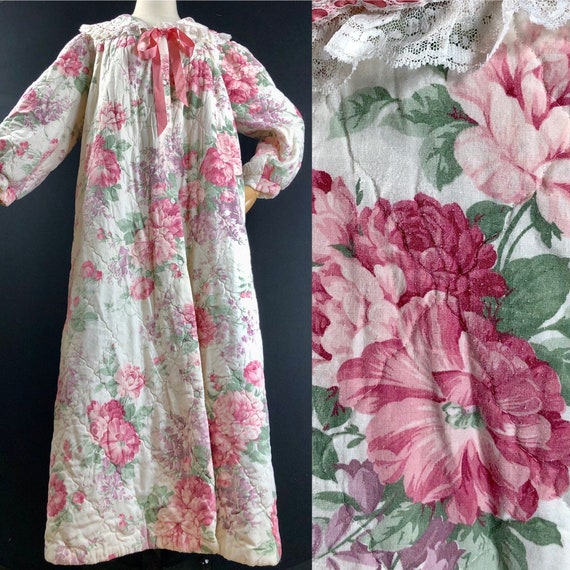 1960s cabbage rose robe / vintage cotton blend qui