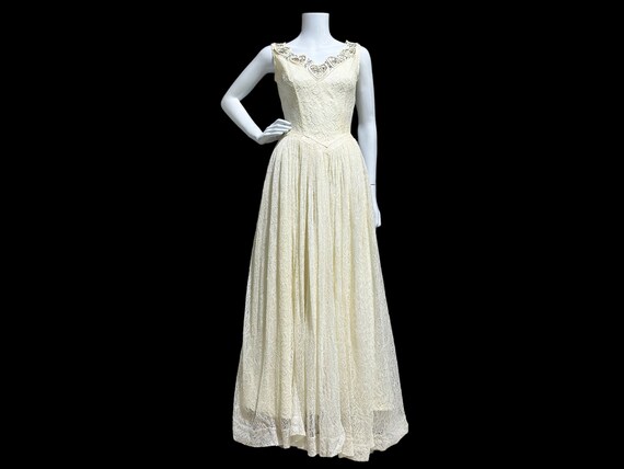 vintage 1940s wedding dress, white lace princess … - image 1