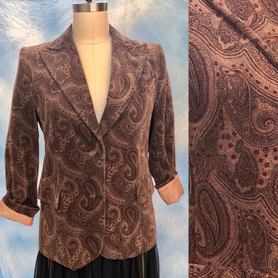 1970s paisley jacket / vintage 70s cotton velvet p