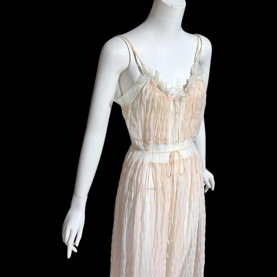 BELDING CORTICELLI, vintage 1950s nightgown slip dress,  ethereal petal pink nylon chiffon with smocking, Italian full length gown