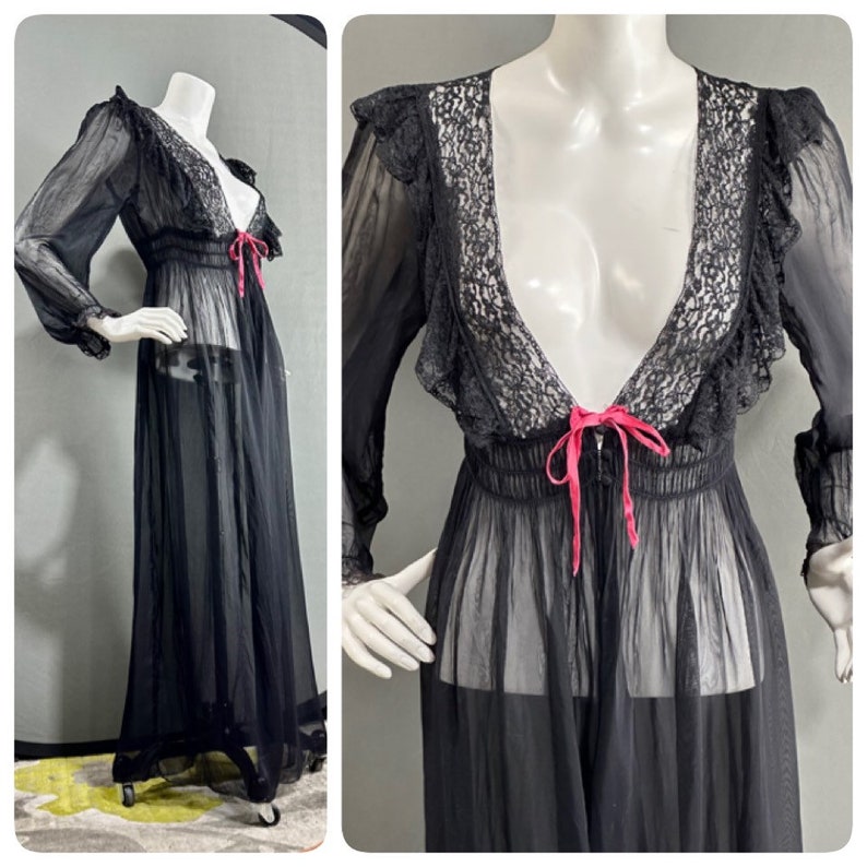 Vintage Dressing Gown Robe / 1930s Sheer Black Feather Weight Etsy