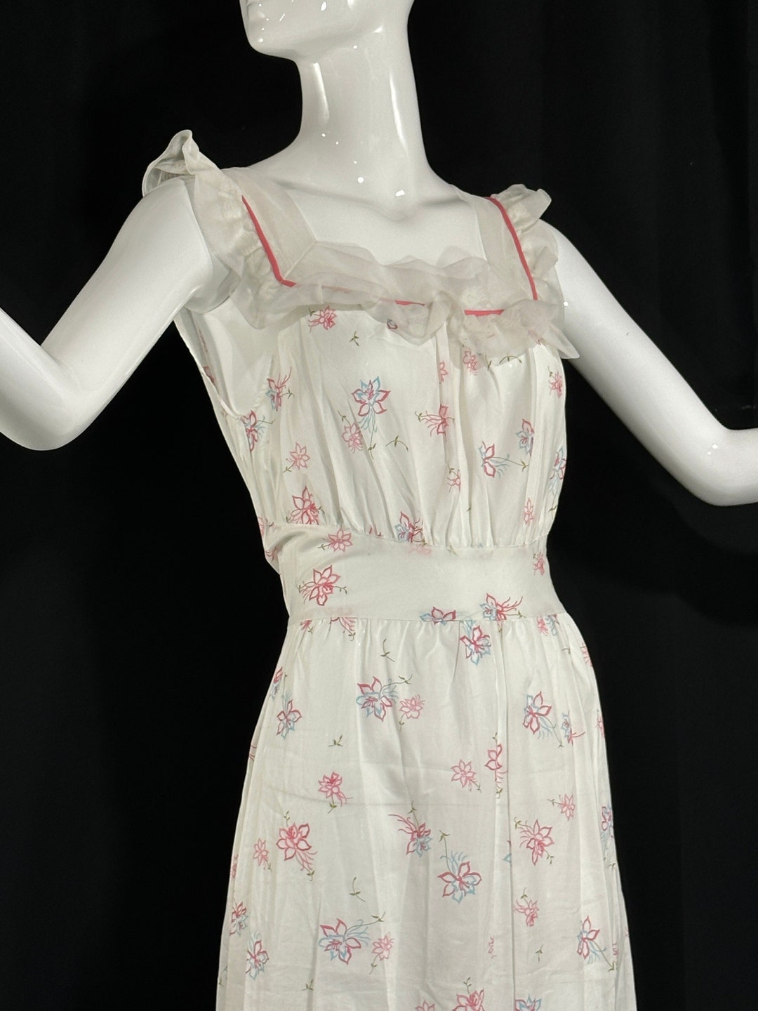 by IRIS, 1940s vintage Nightgown slip dress, Sylvia Pedlar, Babydoll floral print Lingerie dress
