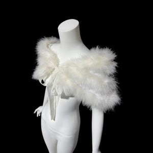 1960s Vintage feather cape jacket, Snowy white ostrich marabou wedding bridal capelet evening stole