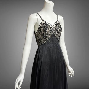 Vintage 1950s Vanity Fair Nightgown: Black Nylon Lace Slip Dress, 34 Bust