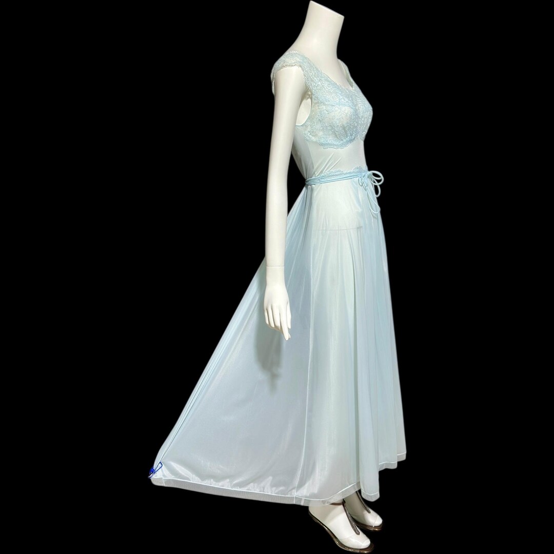 Vintage 50s Black MOVIE STAR Nylon Nightgown Full Slip Dress - 32