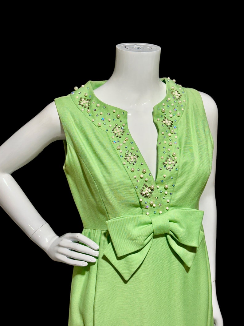 Vintage Evening Dress Gown, SAKS FIFTH AVENUE 1960s Fern Green Empire ...